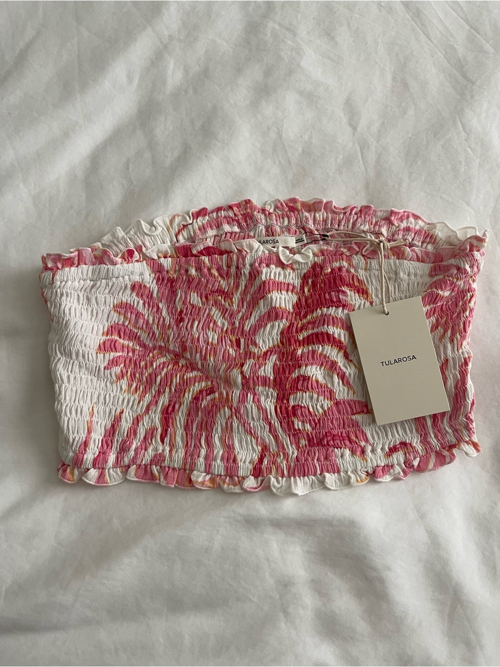 Tularosa White Tube Top with Pink and Coral Floral Print